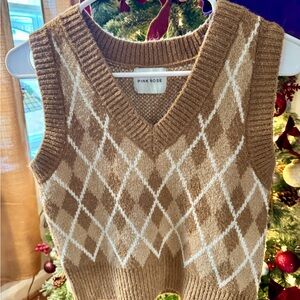 Pink Rose Tan Knit Sweater Vest
